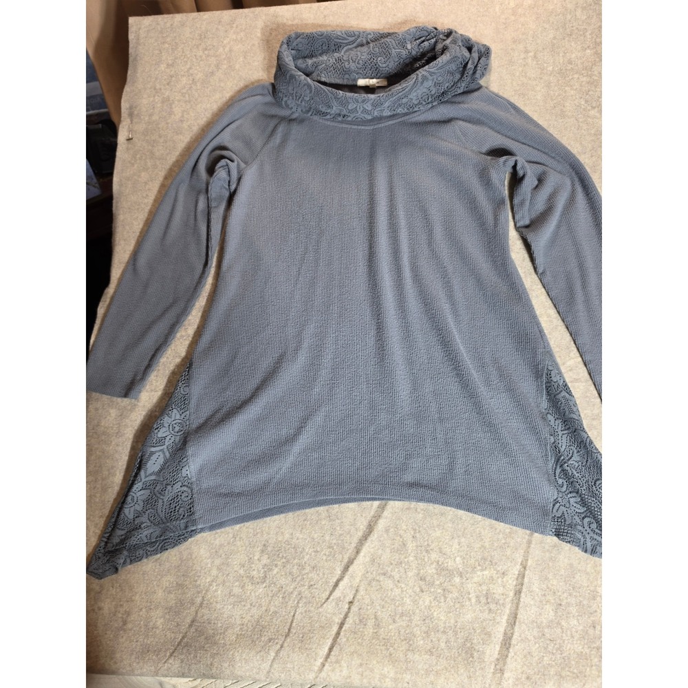 Maurices Womens Blue Waffle Knit Cowl Neck Lace Sharkbite Tunic Top Large